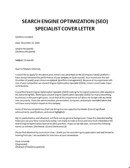 search engine optimization cover letter template