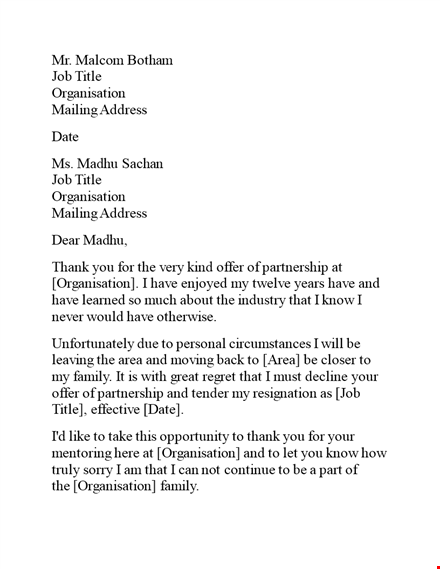 partnership rejection letter template