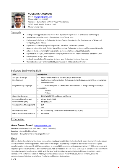 software developer resume - systems development | embedded linux template