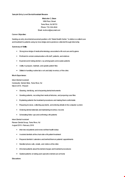entry level dental assistant resume template template