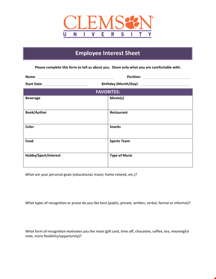 employee interest sheet | boost recognition with an engaging sheet template