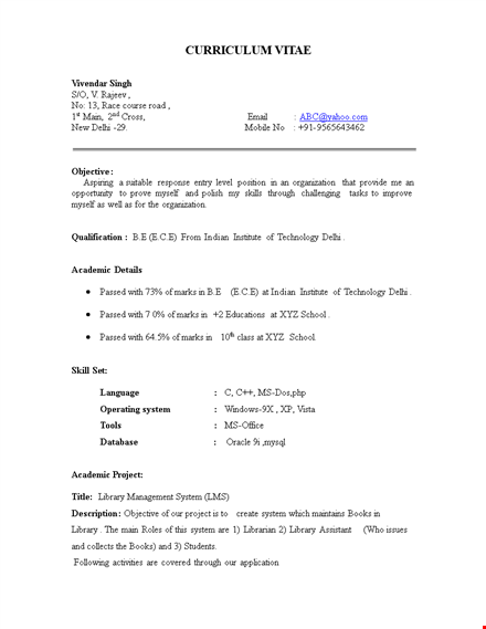 fresher job resume template