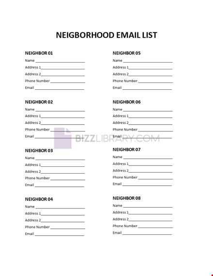 neighborhood email list template