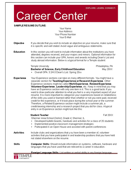 resume outline example template