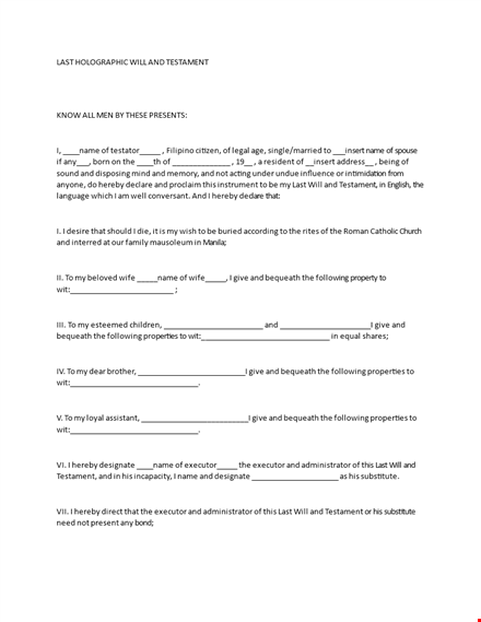 create your will with our last will and testament template - hereby simplified template