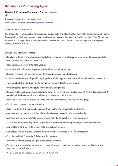 dispatcher agent job description template