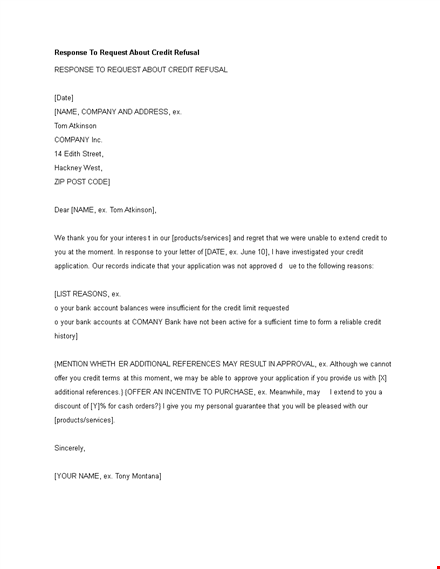 response to rejection letter: crafting an effective application for credit template