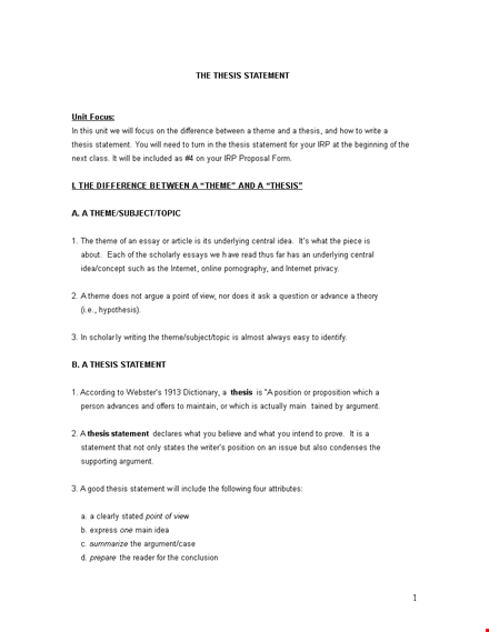 proposition thesis statement template template