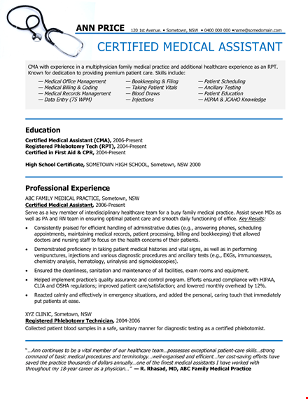 certified medical assistant resume sample template