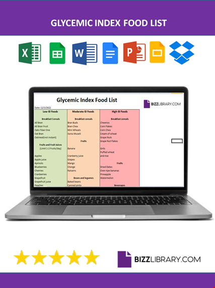 glycemic index spreadsheet chart template