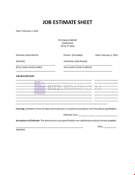 job estimate sheet template
