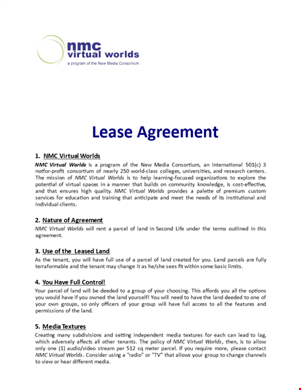virtual worlds land rental lease agreement template