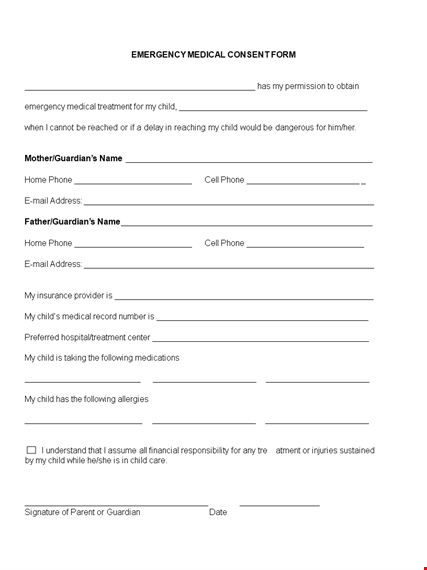 medical emergency consent form template