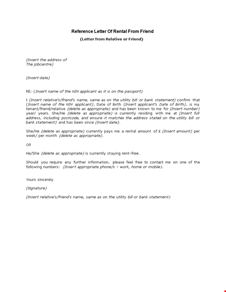 reference letter of rental from friend template