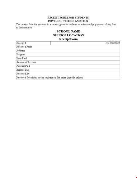 school tuition receipt template