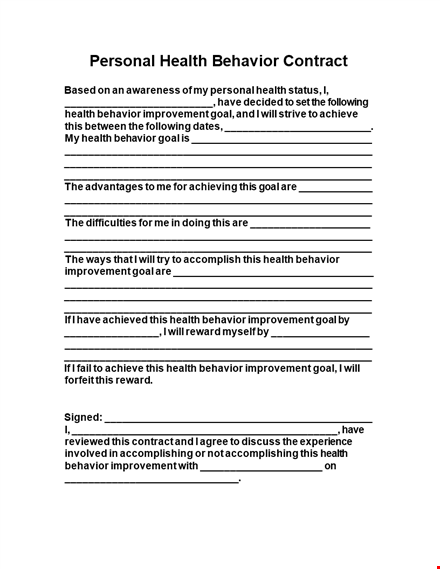 health behavior contract template template