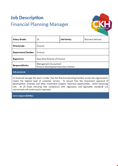 financial planning manager job description template