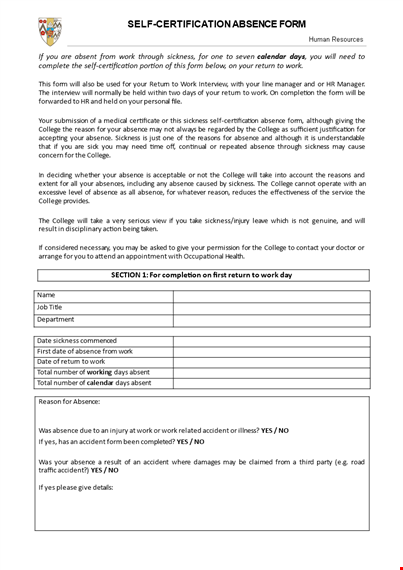 return to work form: ensure a smooth transition after absence or sickness template