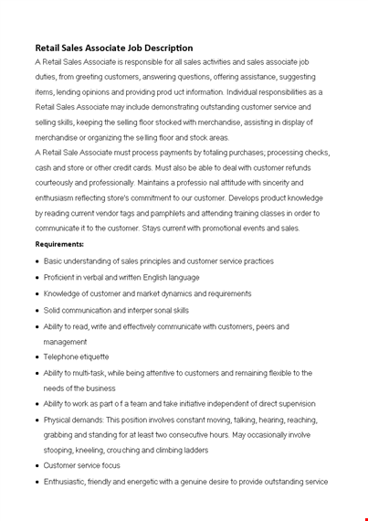 sales associate retail job description template