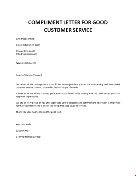 compliment letter for good customer service template