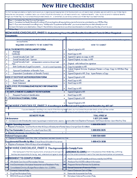 new hire checklist - documents & benefits template