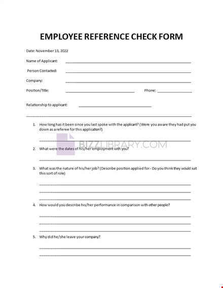 employee reference check form template