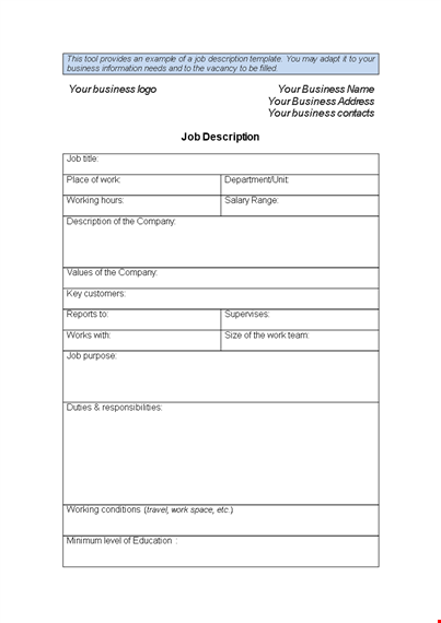 effective job description template sample template