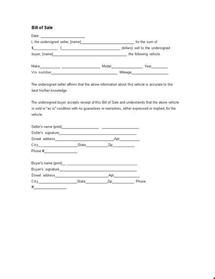 simple motorcycle bill of sale form | seller, buyer, vehicle | download now template