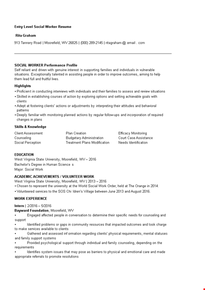 entry level social work template