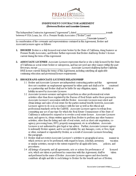 independent contractor agreement for brokers and licensees - associate agreements template