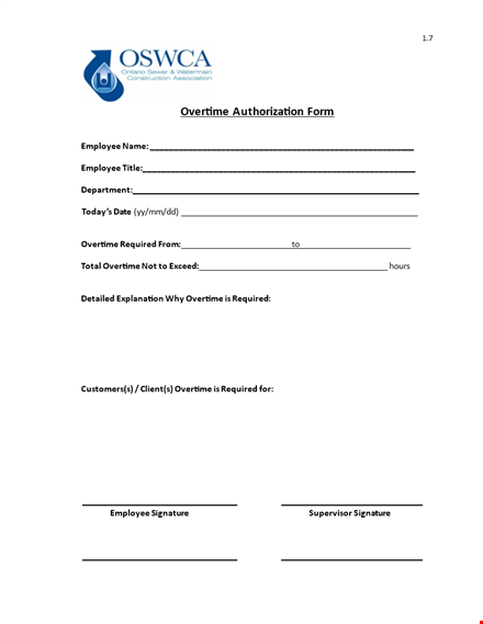 sewer employee overtime authorization form template