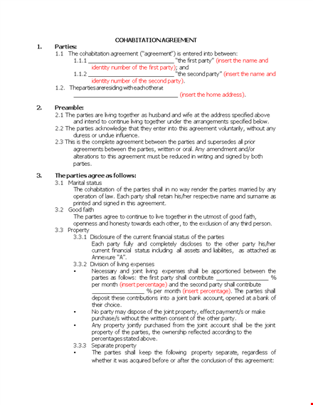 cohabitation agreement template | protect your property rights & party interests template