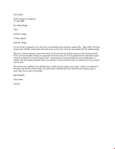professional business letter of introduction | effective smith manila template
