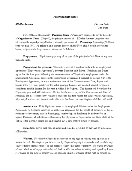 physician promissory note template template