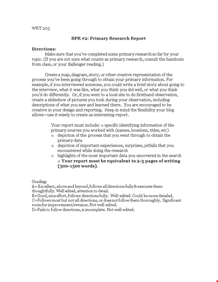 primary report template