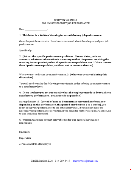 work performance warning letter template template