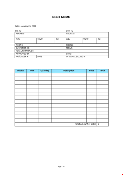 debit memo template template