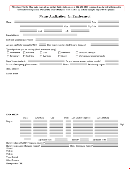 nanny employment application - apply now for childcare jobs | babies, boomers, nanny employment template