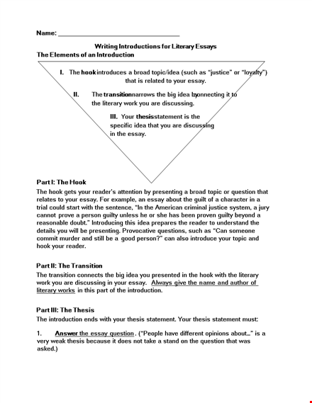 sample literary essay: engage readers with an intriguing introduction template