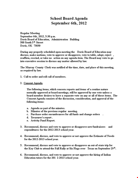 school board agenda template template