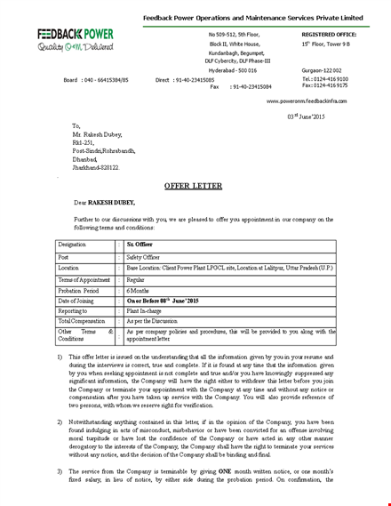 safety officer appointment letter template - company appointment & feedback template