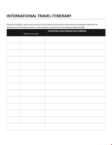international itinerary template
