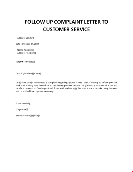 follow up complaint by customer template