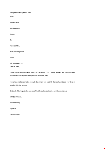resignation letter acceptance email template