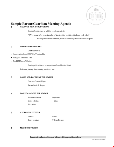 sample parent meeting agenda: setting goals for the season with parents template