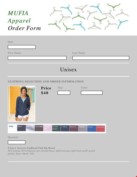 general apparel order form template template