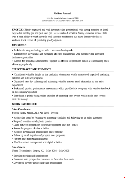 experienced sales support coordinator resume - drive sales activities with valuable skills | jasper template
