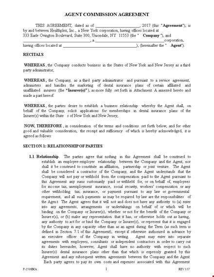 commission agent agreement template for your company's business | clear and effective agreement template