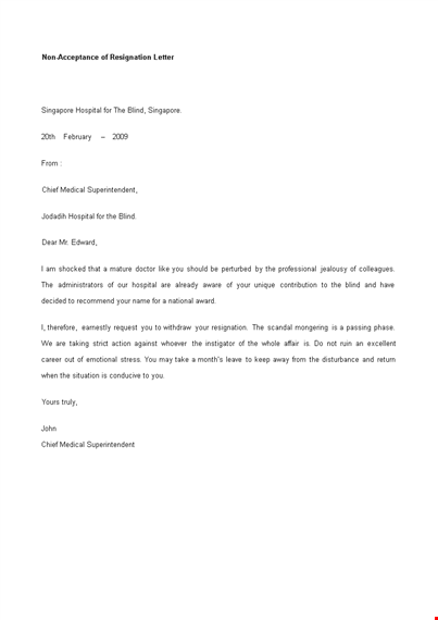 resignation letter non acceptance - hospital singapore | overcoming blind resignation template