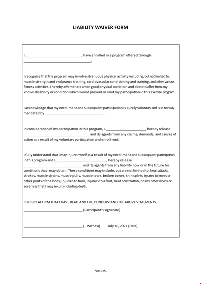 liability waiver form template